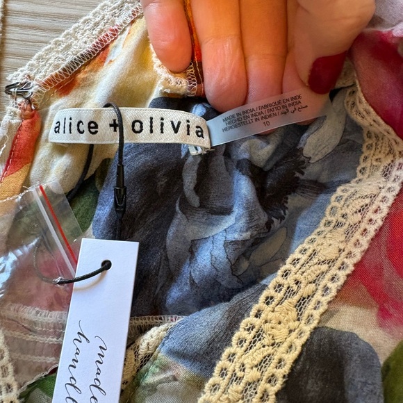 Alice + Olivia Rose Print Deep V Lace Detail Mini Dress Fit & Flare 10 *Flaw - Picture 6 of 8